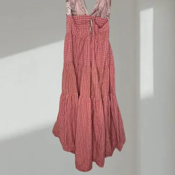 Free People High-Low Tiered Maxi Dress – Pink Plaid Floral (Women’s M) - Picture 4 of 9